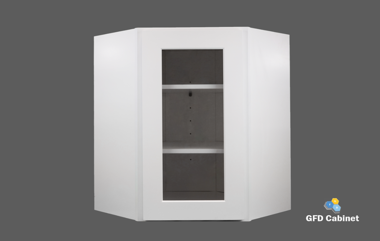 WDC2412GD Shaker Style Wall Diagonal Corner Cabinet With Glass Door 24"Wx12"Hx12"D