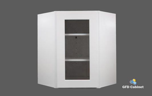 WDC2436GD Shaker Style Wall Diagonal Corner Cabinet With Glass Door 24"Wx36"Hx12"D