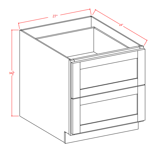 2DB27 Shaker 2-Drawer Base Cabinet 27"Wx34-1/2"Hx24"D