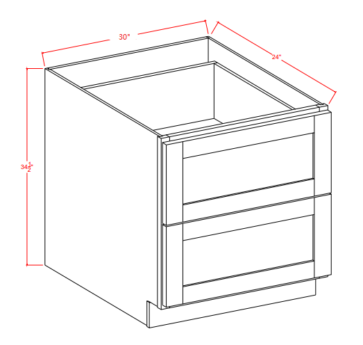 2DB30 Shaker 2-Drawer Base Cabinet 30"Wx34-1/2"Hx24"D