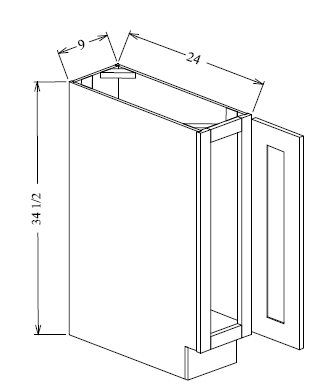 B09 Shaker Base Cabinet 9"Wx34-1/2"Hx24"D