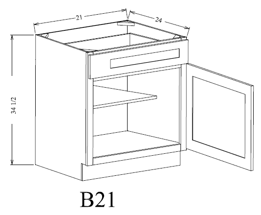 B21 Shaker Base Cabinet 21"Wx34-1/2"Hx24"D