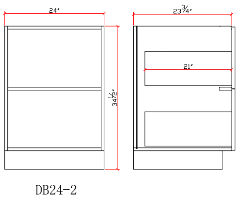 2DB24-DOOR European Frameless 2-Drawer Base Cabinet 24"Wx34-1/2"Hx24"D