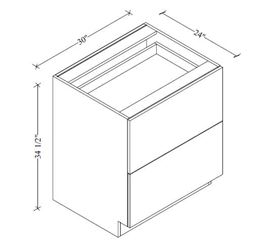 2DB30 European 2-Drawer Base Cabinet 30"Wx34-1/2"Hx24"D