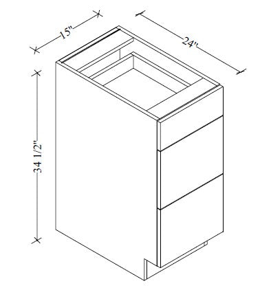 3DB15 European 3-Drawer Base Cabinet 15"Wx34-1/2"Hx24"D