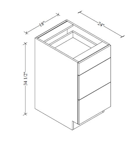 3DB18 European 3-Drawer Base Cabinet 18"Wx34-1/2"Hx24"D