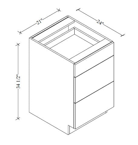 3DB21 European 3-Drawer Base Cabinet 21"Wx34-1/2"Hx24"D