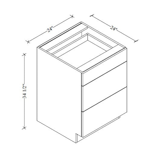 3DB24 European 3-Drawer Base Cabinet 24"Wx34-1/2"Hx24"D