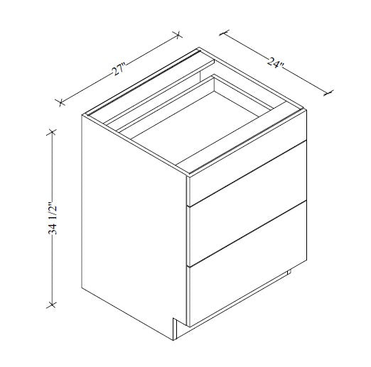 3DB27 European 3-Drawer Base Cabinet 27"Wx34-1/2"Hx24"D