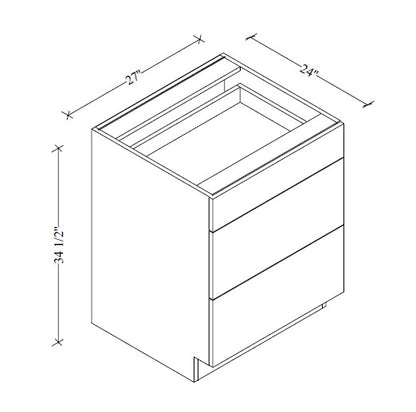 3DB27 European 3-Drawer Base Cabinet 27"Wx34-1/2"Hx24"D