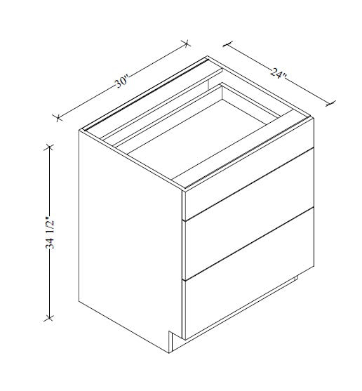 3DB30 European 3-Drawer Base Cabinet 30"Wx34-1/2"Hx24"D