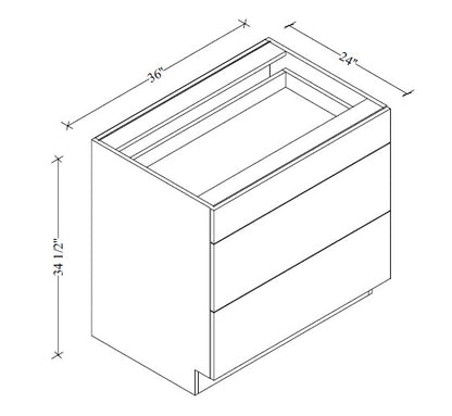 3DB36 European 3-Drawer Base Cabinet 36"Wx34-1/2"Hx24"D