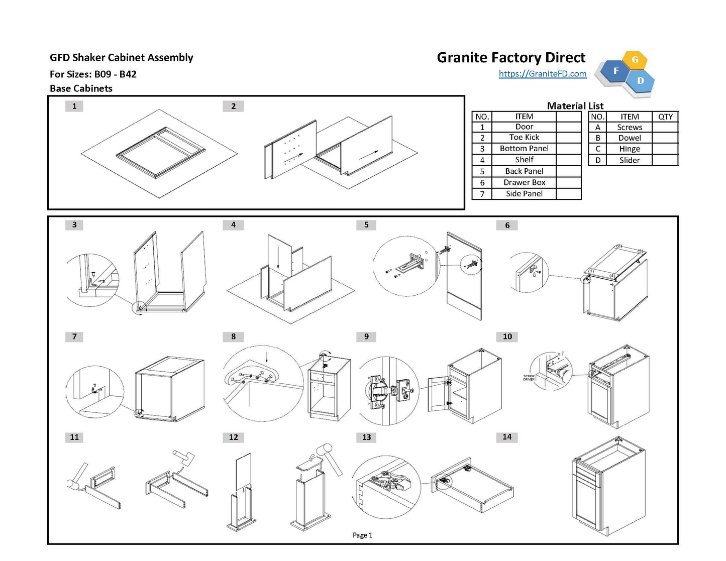 B24 Shaker Base Cabinet 24"Wx34-1/2"Hx24"D