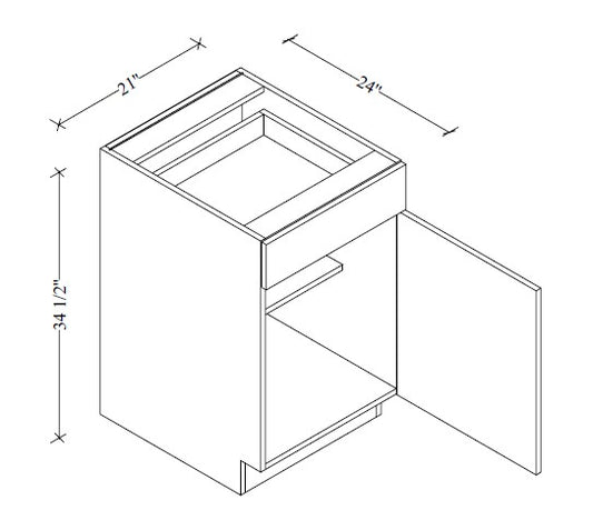 B21 European Base Cabinet 21"Wx34-1/2"Hx24"D