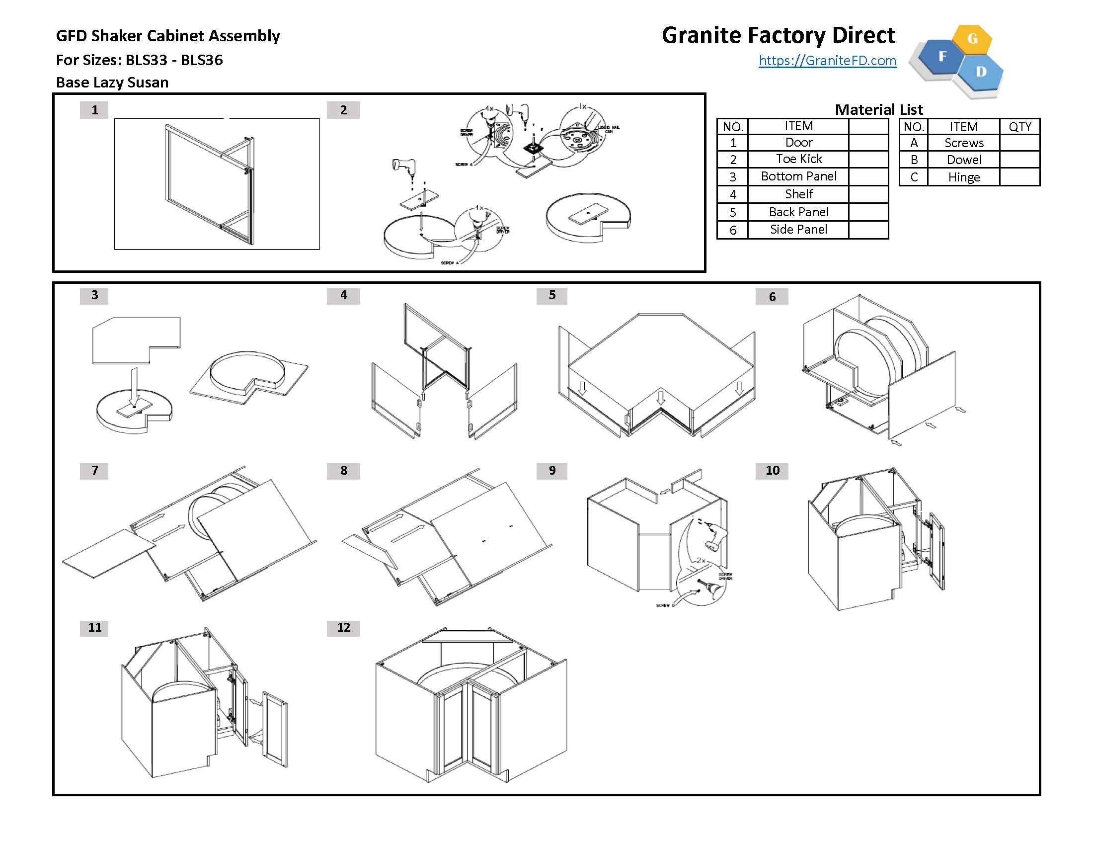 BLS36 Shaker Style Base Lazy Susan Cabinet 36