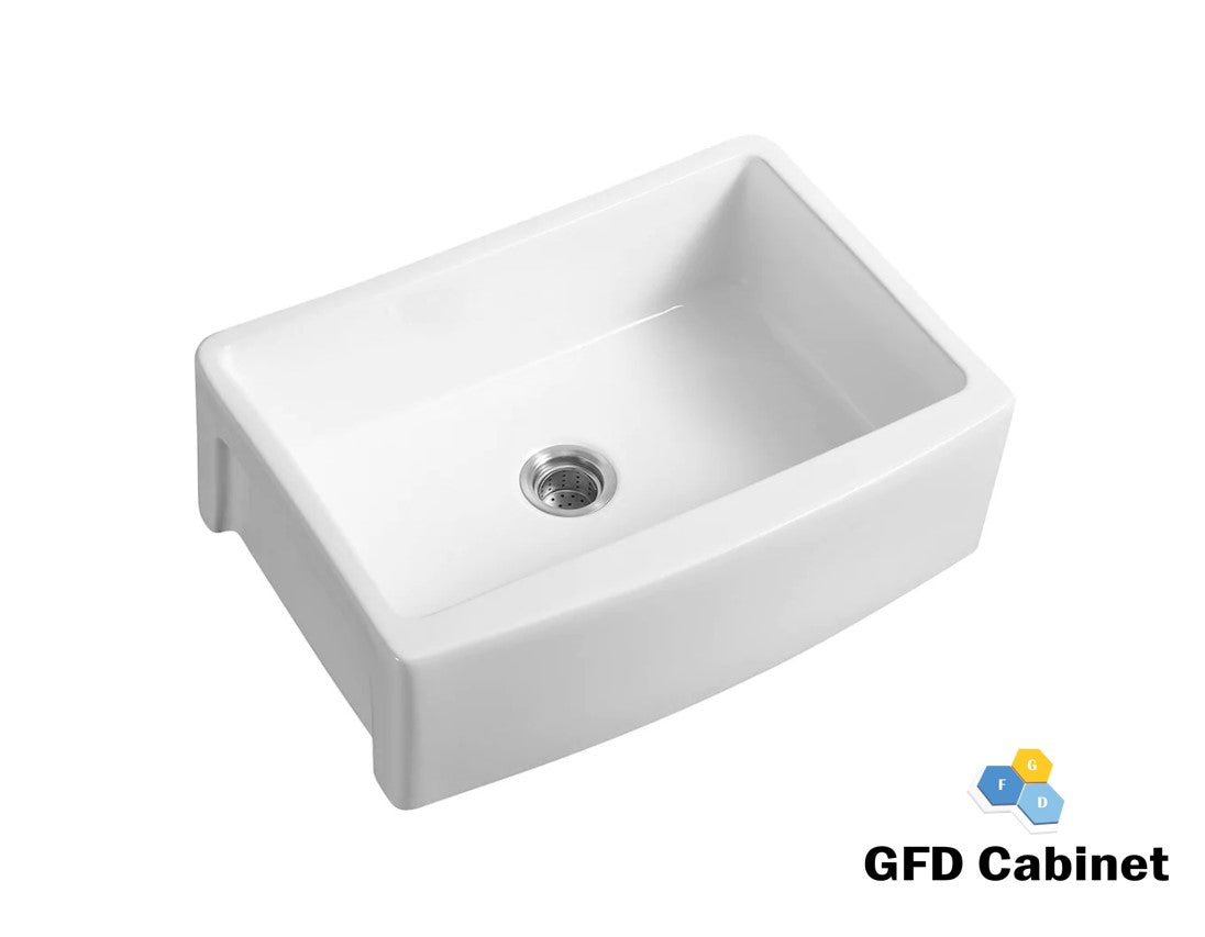 Products DK09 18 Gauge (18G) Porcelain Single Bowl Kitchen Farmer Sink