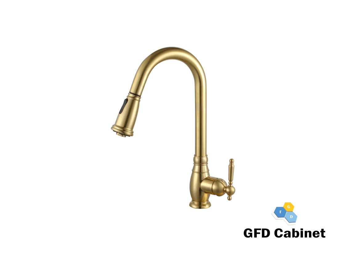 F-KF-N88408-BG Single Handle Pull Down Kitchen Faucet Brushed Nickel Finish Gold