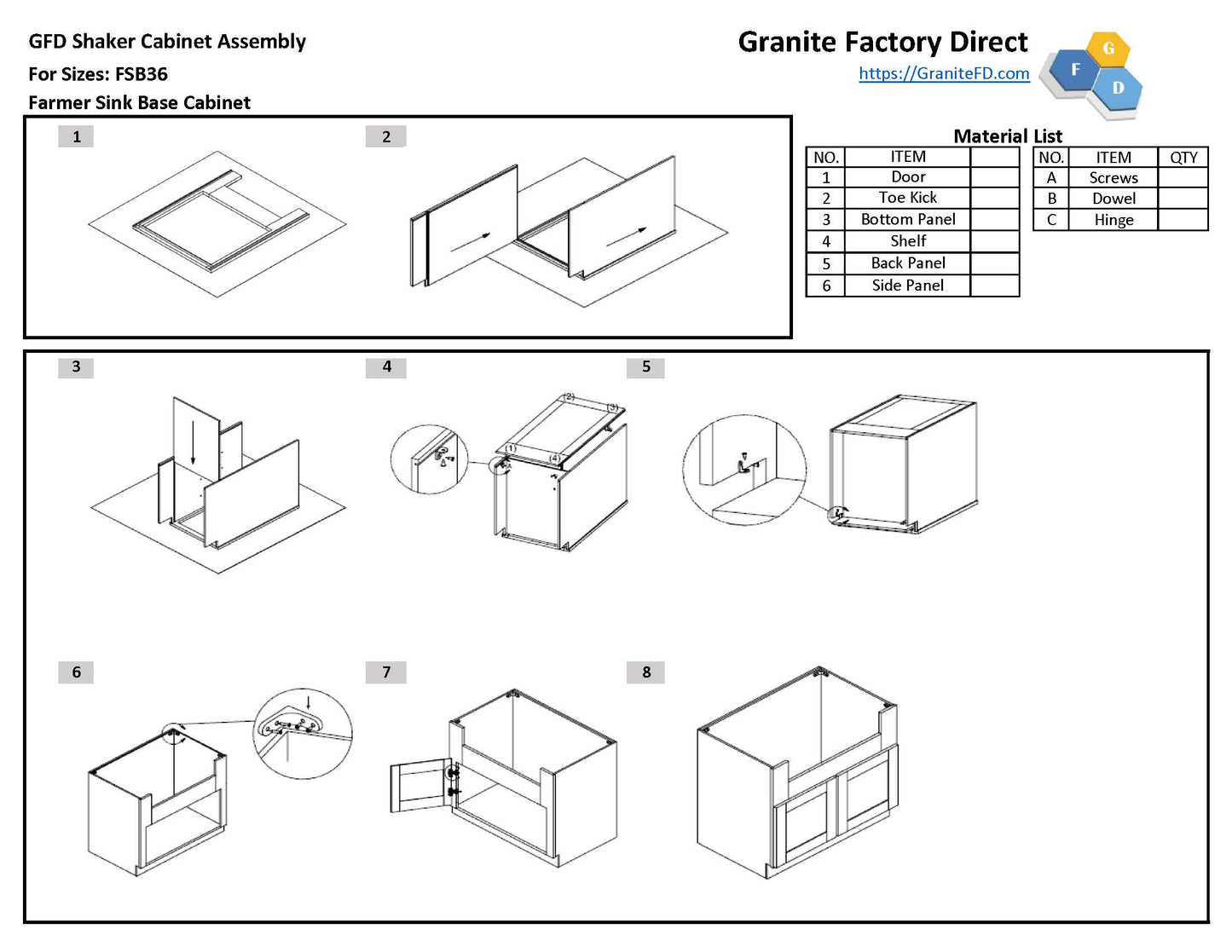 FSB36 Farm Sink Base 36"Wx34-1/2"Hx24"D