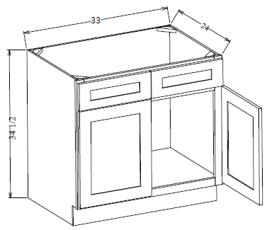 SB33 Shaker Style Sink Base Cabinet 33"Wx34-1/2"Hx24"D
