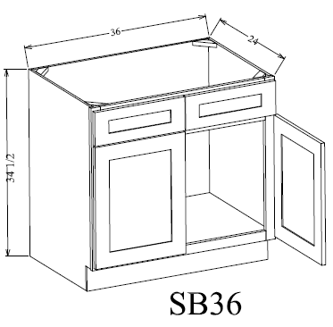 SB36 Shaker Style Sink Base Cabinet 36"Wx34-1/2"Hx24"D