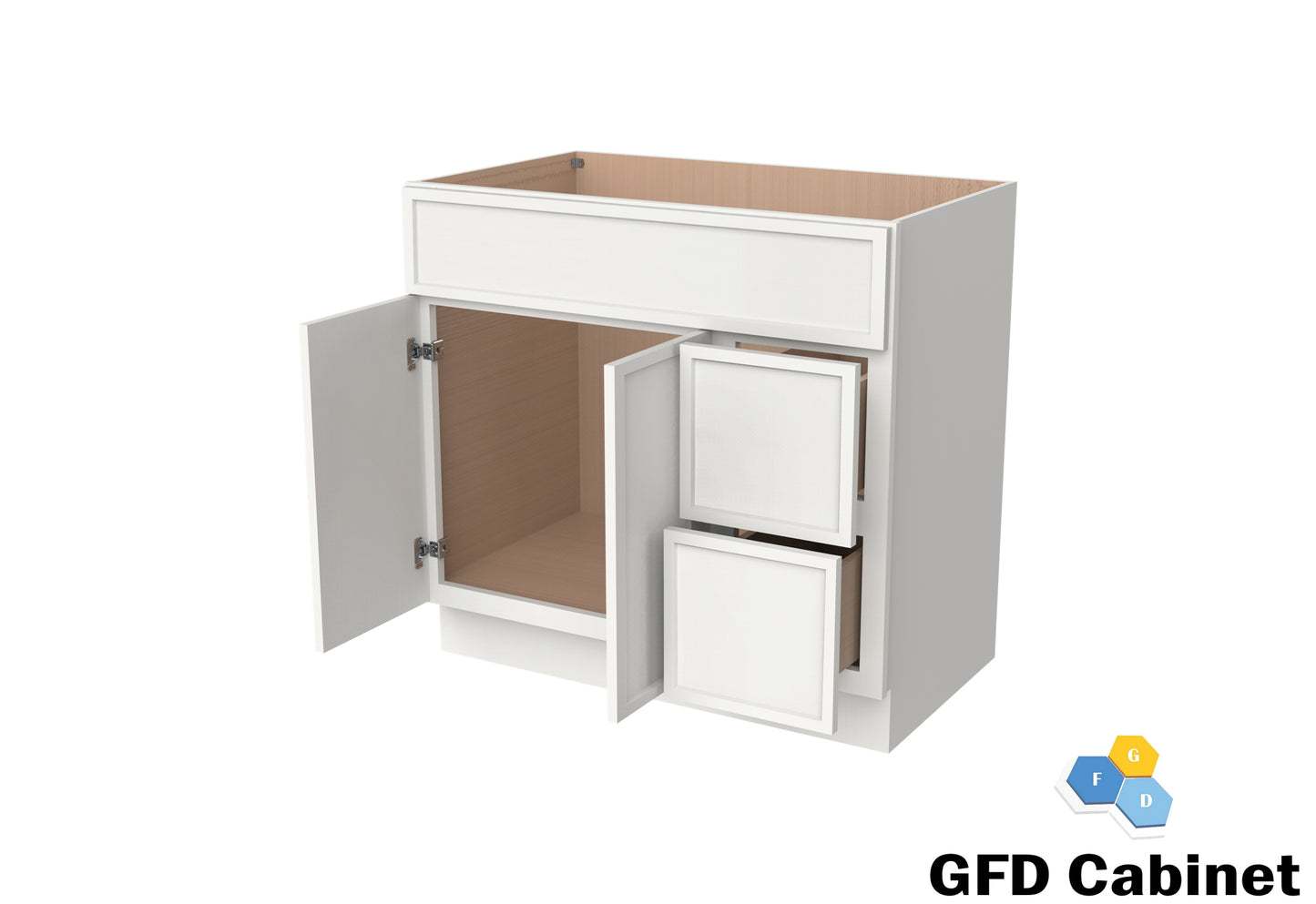 VDB3621R Vanity Sink 3-Drawers Right Side Drawer 36"Wx34-1/2"Hx21"D