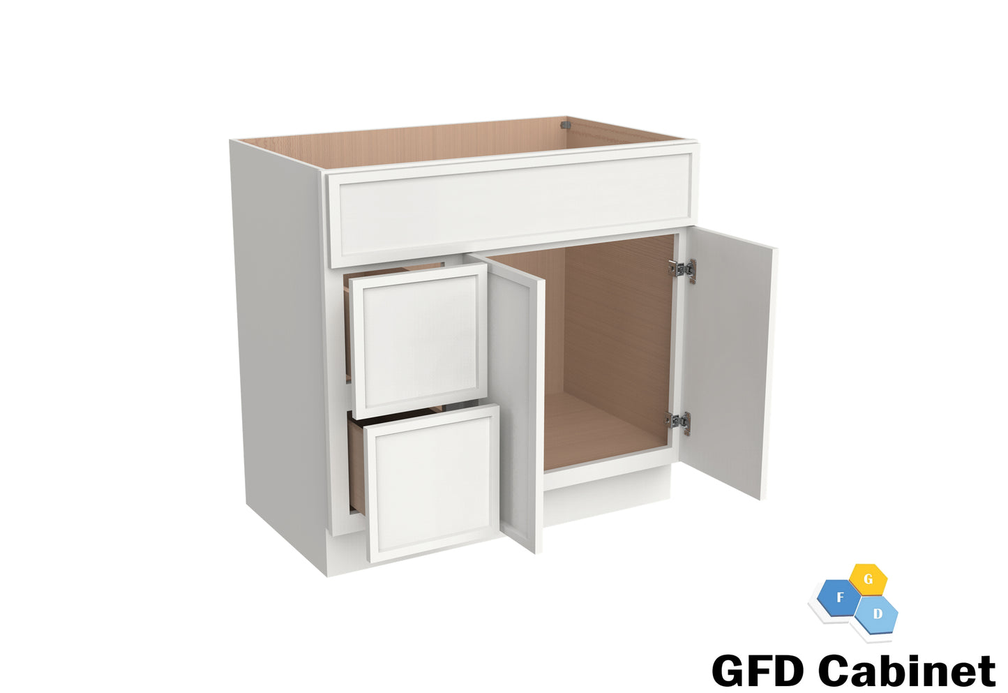 VDB3621L Vanity Sink 3-Drawers Left Side Drawer 36"Wx34-1/2"Hx21"D