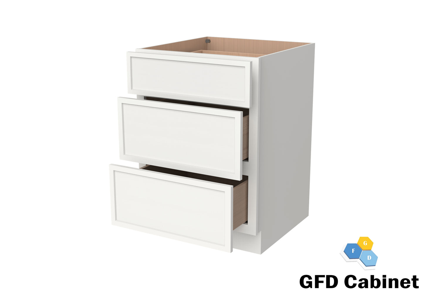 VDB1521 Slim Shaker Vanity 3-Drawer Base15"Wx34-1/2"Hx21"D
