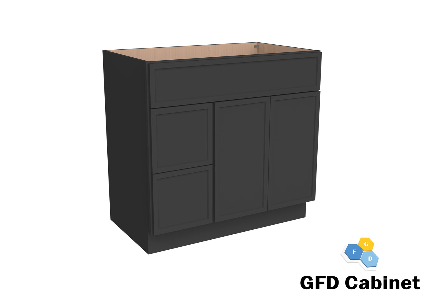 VDB3621L Vanity Sink 3-Drawers Left Side Drawer 36"Wx34-1/2"Hx21"D