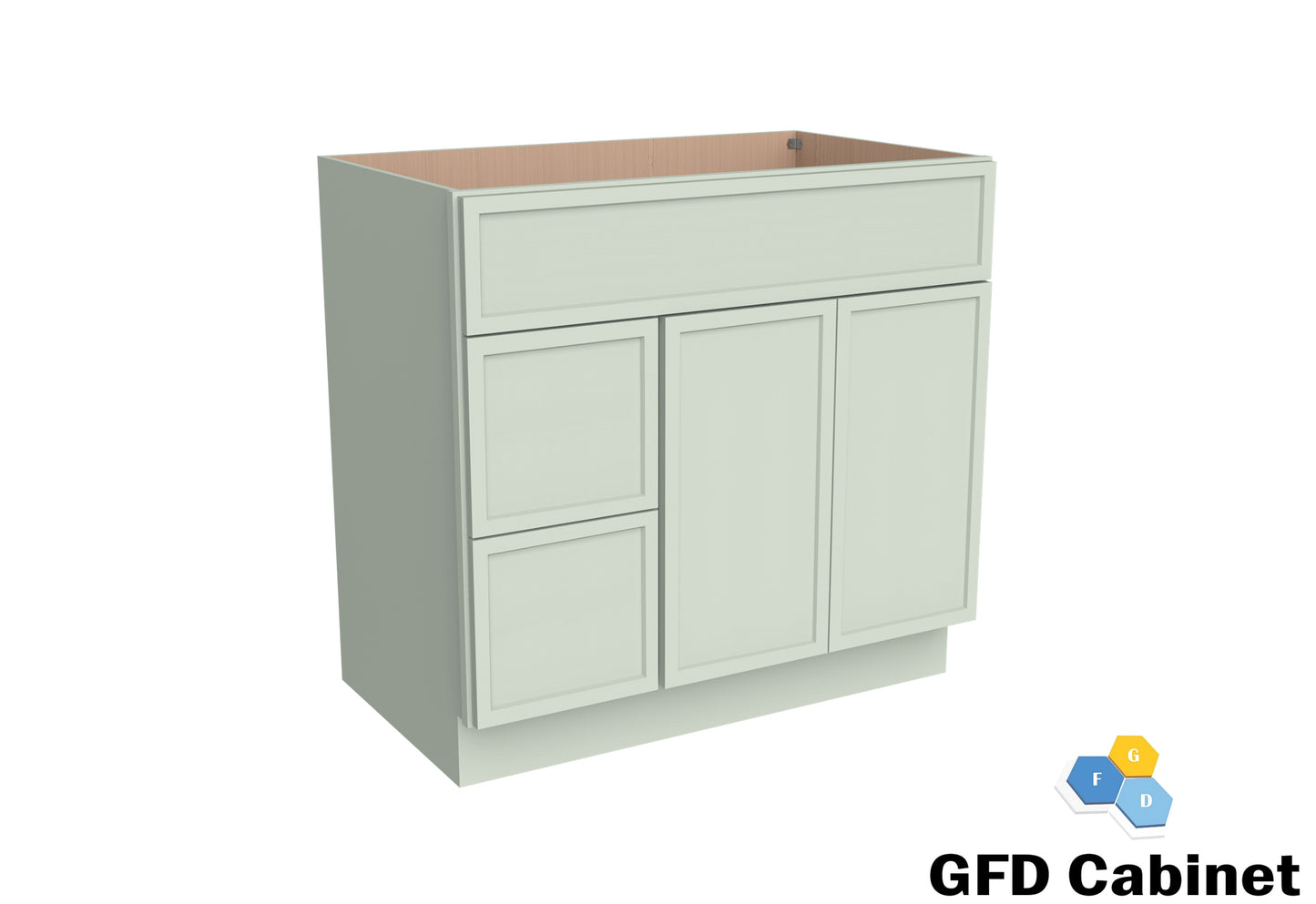 VDB3621L Vanity Sink 3-Drawers Left Side Drawer 36"Wx34-1/2"Hx21"D