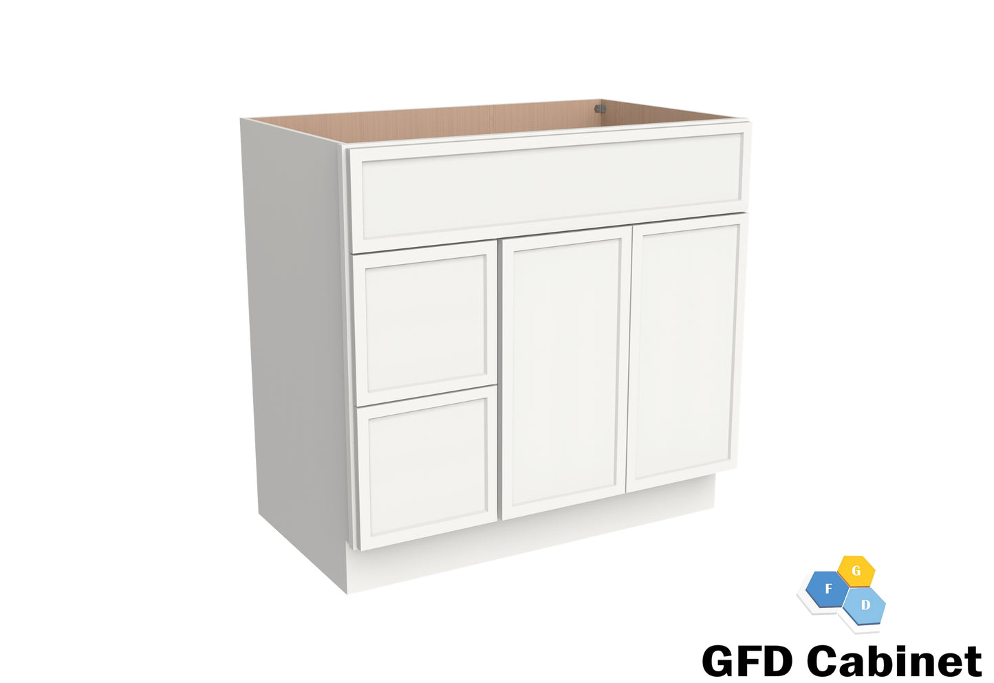 VDB3621L Vanity Sink 3-Drawers Left Side Drawer 36"Wx34-1/2"Hx21"D