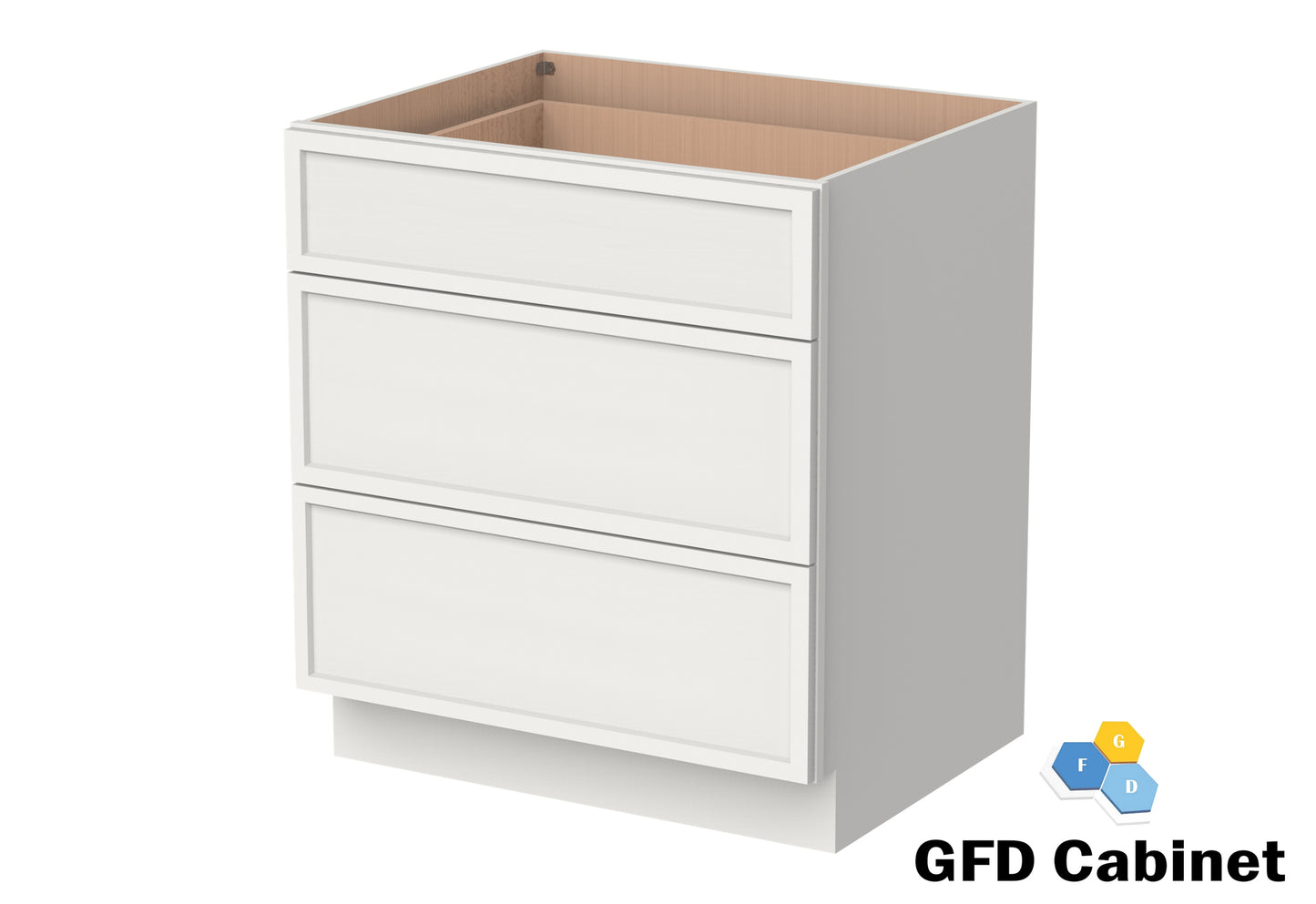 3DB30 Slim Shaker 3-Drawer Base Cabinet 30"Wx34-1/2"Hx24"D
