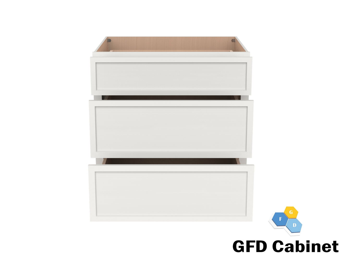 3DB30 Slim Shaker 3-Drawer Base Cabinet 30"Wx34-1/2"Hx24"D