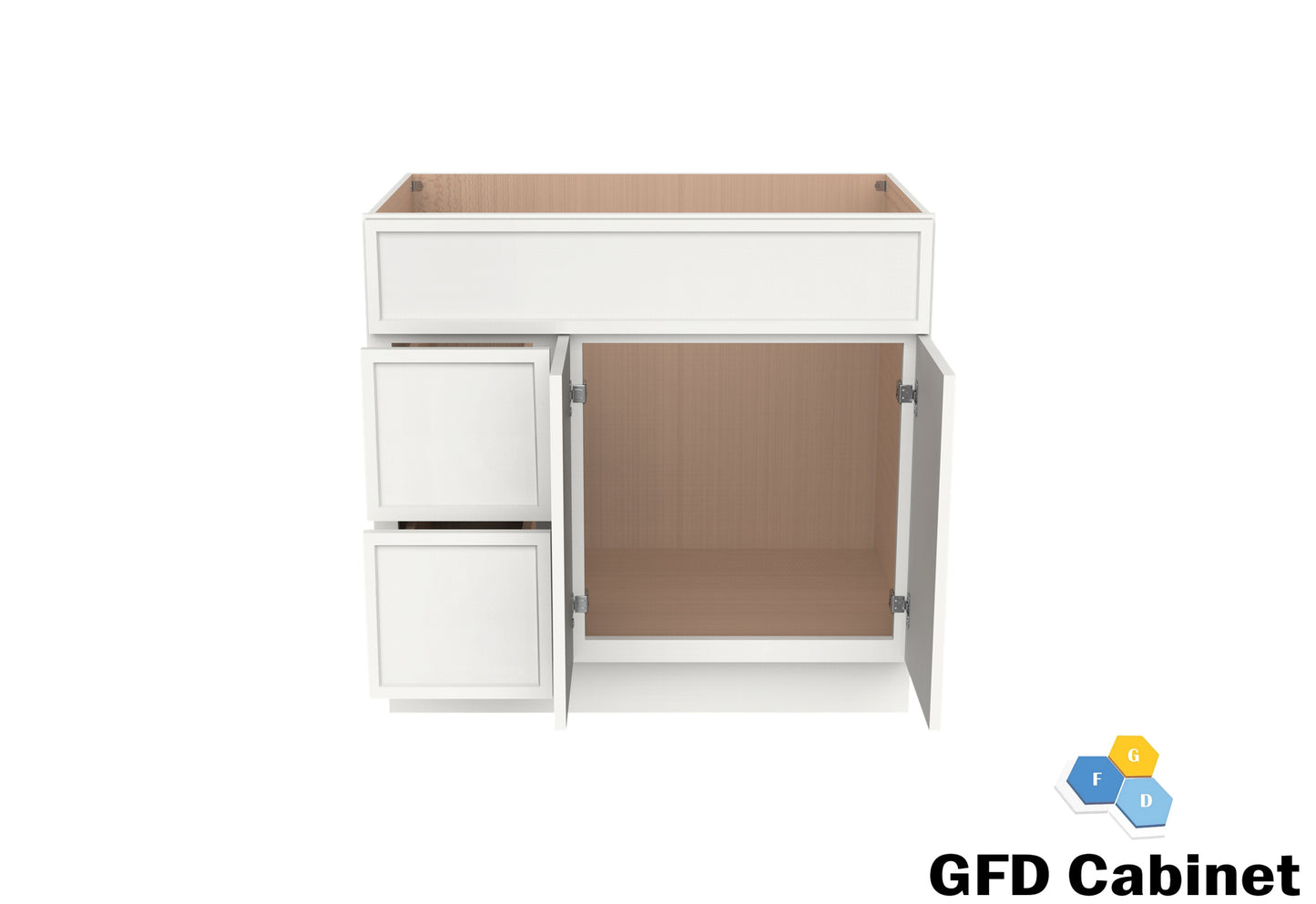 VDB3621L Vanity Sink 3-Drawers Left Side Drawer 36"Wx34-1/2"Hx21"D