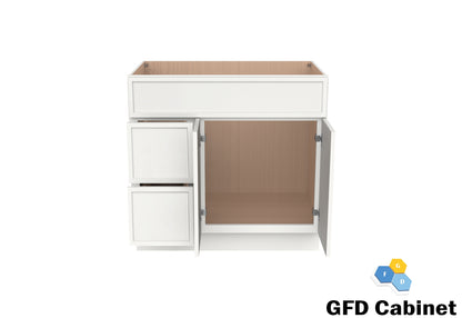 VDB3621L Vanity Sink 3-Drawers Left Side Drawer 36"Wx34-1/2"Hx21"D