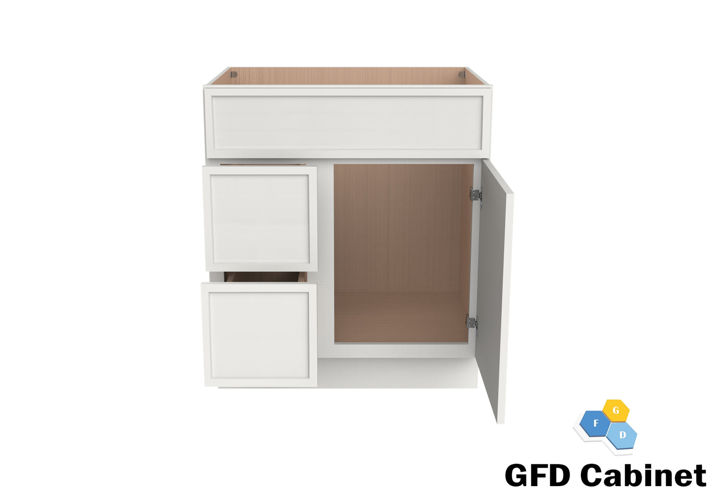 VDB3021L Vanity Sink 3-Drawers Left Side Drawer 30"Wx34-1/2"Hx21"D