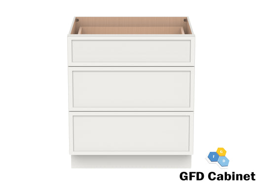 3DB33 Slim Shaker 3-Drawer Base Cabinet 33"Wx34-1/2"Hx24"D
