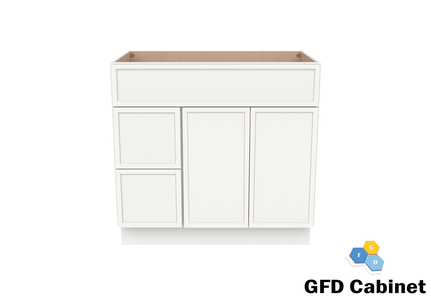VDB3621L Vanity Sink 3-Drawers Left Side Drawer 36"Wx34-1/2"Hx21"D