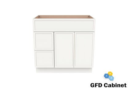 VDB3621L Vanity Sink 3-Drawers Left Side Drawer 36"Wx34-1/2"Hx21"D