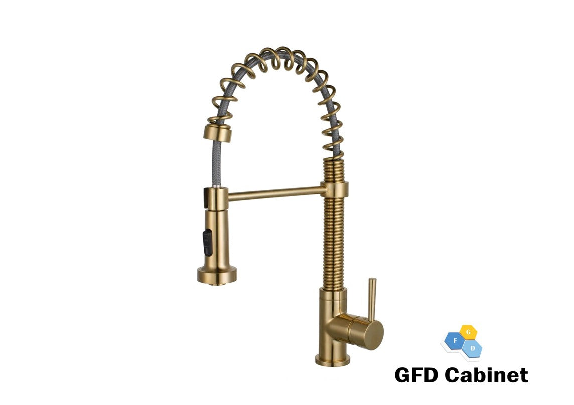 N88503B2 Single Handle Pull Down Kitchen Faucet With Spring Coil Gold/Black/Brushed Nickel