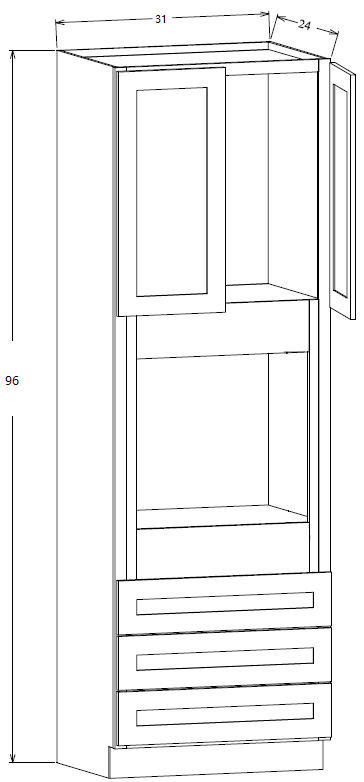 OC3196 Shaker Style Oven Cabinet 31"Wx96"Hx24"D 2 Doors 3 Drawers