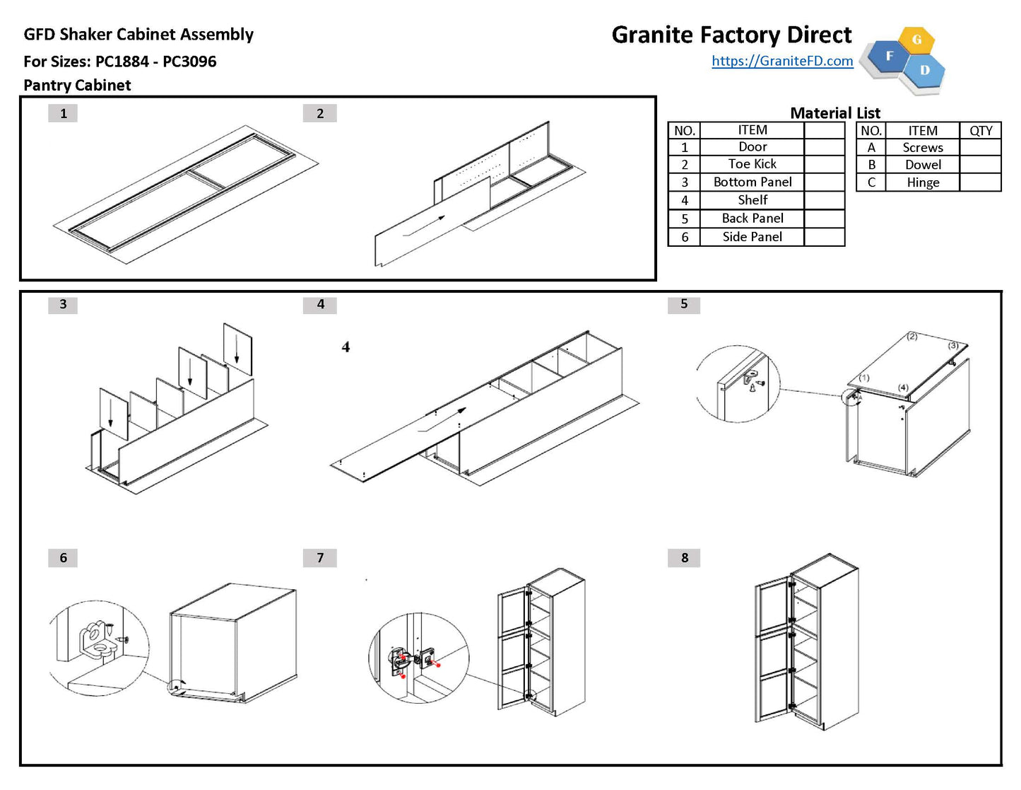 PC3684 Wall Pantry 36"Wx84"Hx24"D