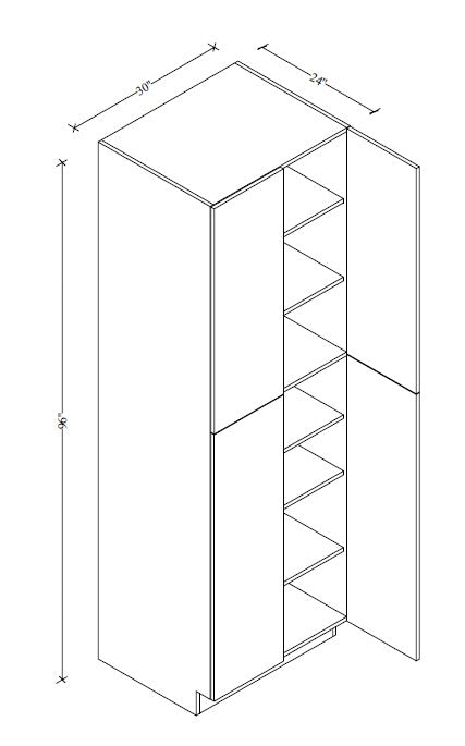 PC3096 Frameless Wall Pantry 30"Wx96"Hx24"D