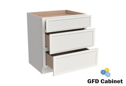 3DB30 Slim Shaker 3-Drawer Base Cabinet 30"Wx34-1/2"Hx24"D