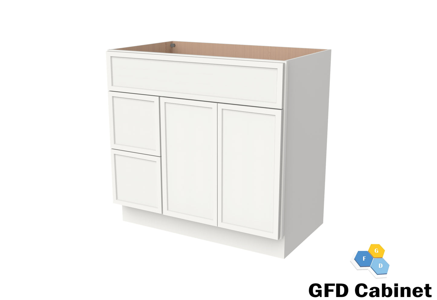 VDB3621L Vanity Sink 3-Drawers Left Side Drawer 36"Wx34-1/2"Hx21"D