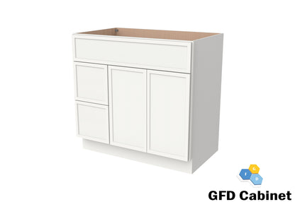 VDB3621L Vanity Sink 3-Drawers Left Side Drawer 36"Wx34-1/2"Hx21"D