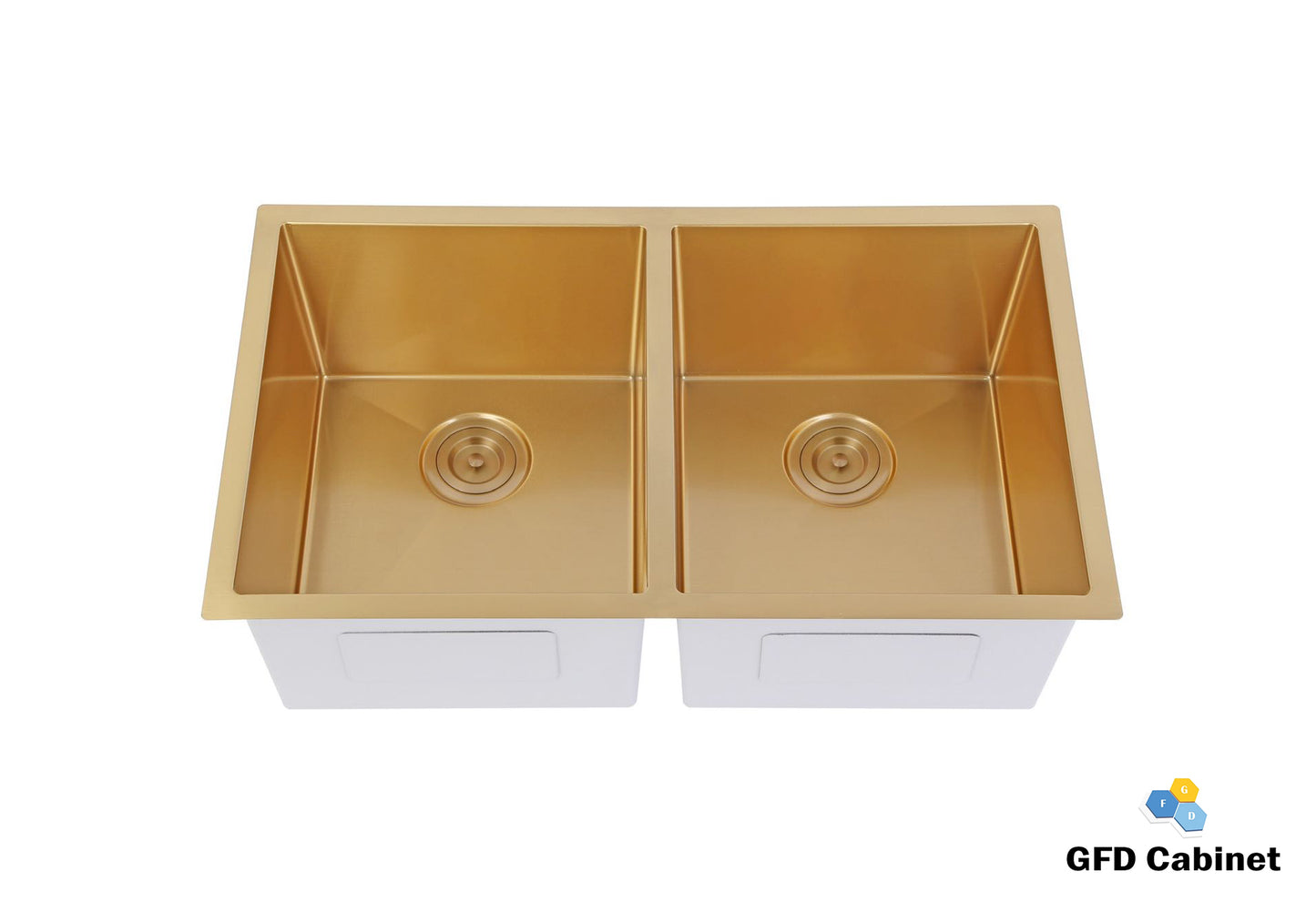 RD3219D 18 Gauge Gold Stainless Steel Under-Mount Double Bowls Sink