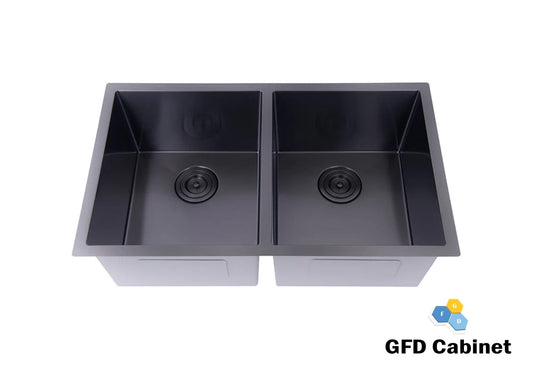 RD3219D 18 Gauge (18G) Black Stainless Steel Under-Mount Round Corner Double Bowls Sink