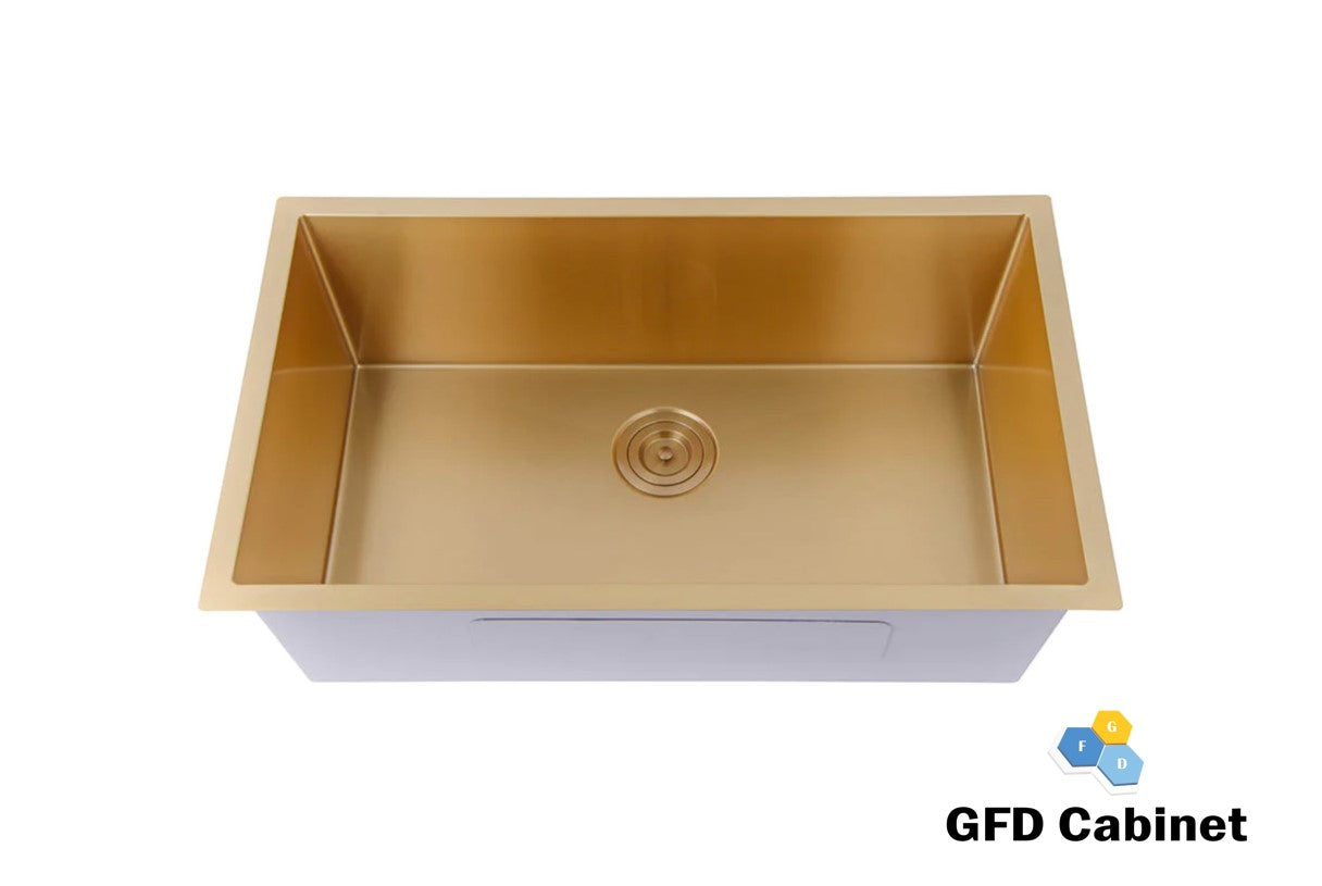 Products RD3219S 18 Gauge (18G) Gold Stainless Steel Under-Mount Round Corner Single Bowl Sink