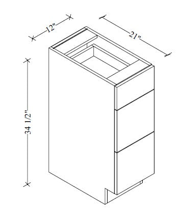 VDB1221 Vanity 3-Drawer Base 12"Wx34-1/2"Hx21"D