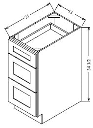 VDB1221 Shaker Style Cabinet Vanity 3-Drawer Base 12"Wx34-1/2"Hx21"D